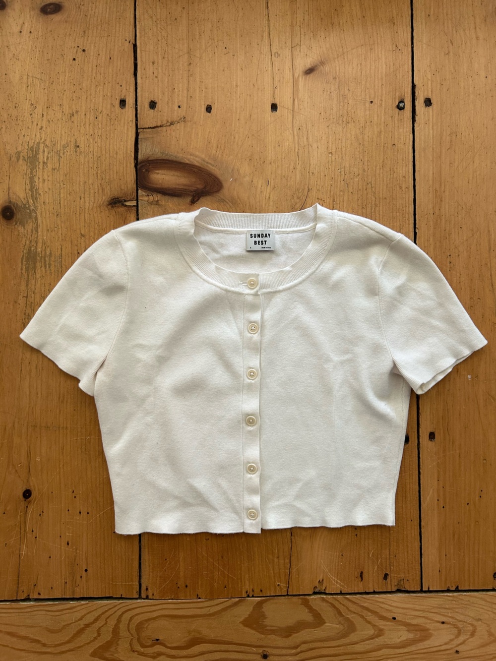 Sunday Best Cream Short-Sleeve Button Cardigan
